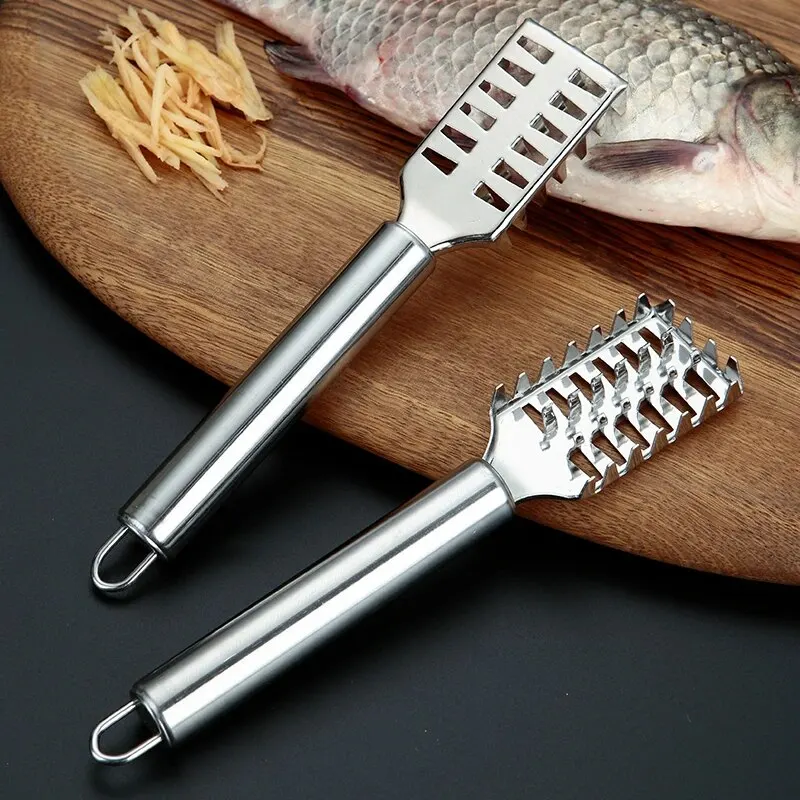 1pc stk. fiskeskjellkniv i rustfritt stål, skjellskrape, sagtannskraping, utbening, filetering, kutt, skrape, grave, gapkniv