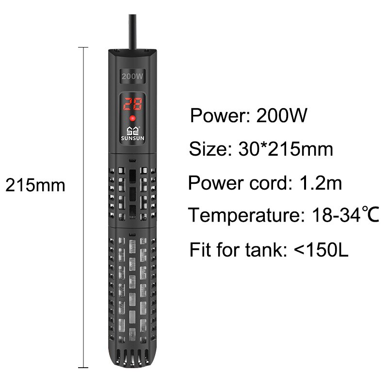 Sunsun LCD Digital Display Constant Heater Submersible Adjustable Heating For Aquarium Fish Tank Temperature Control: GR200