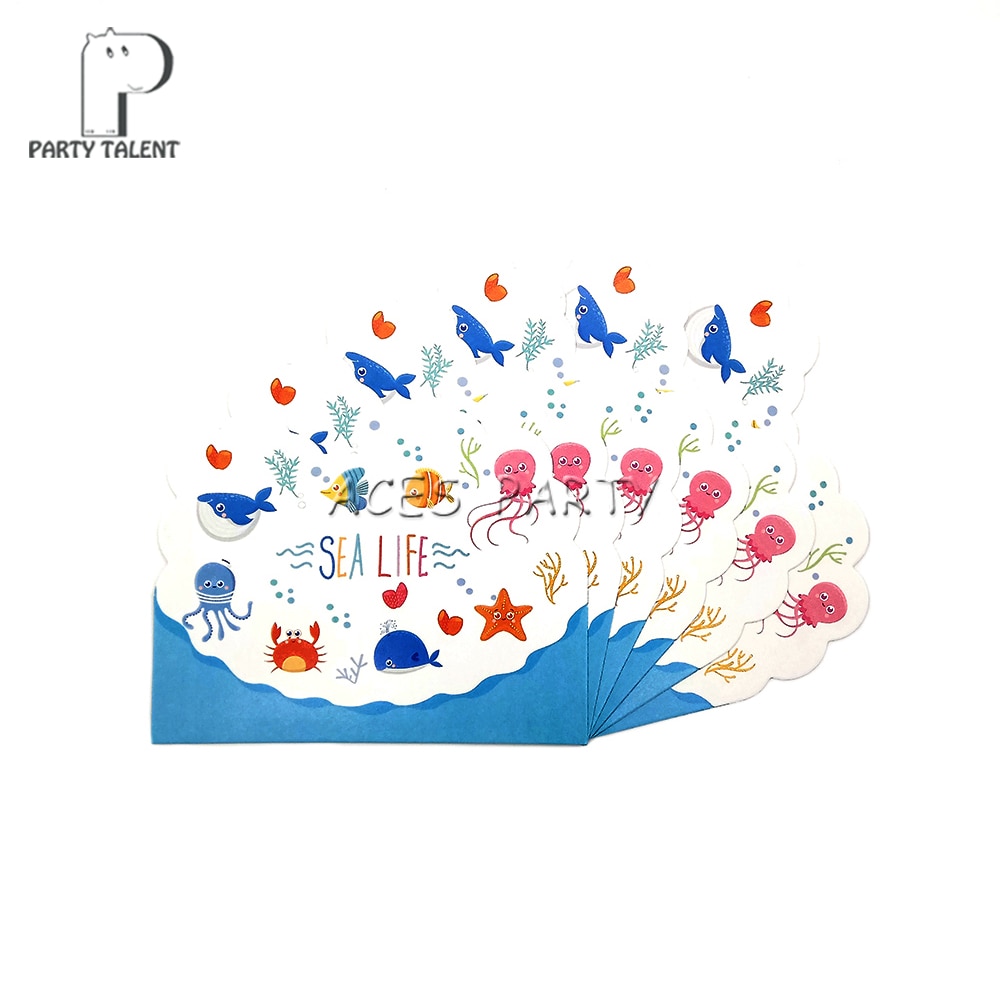 Party supplies 8pcs Seaworld Marine Animals Sea Life theme invitation card invitations for kids birthday party decoration