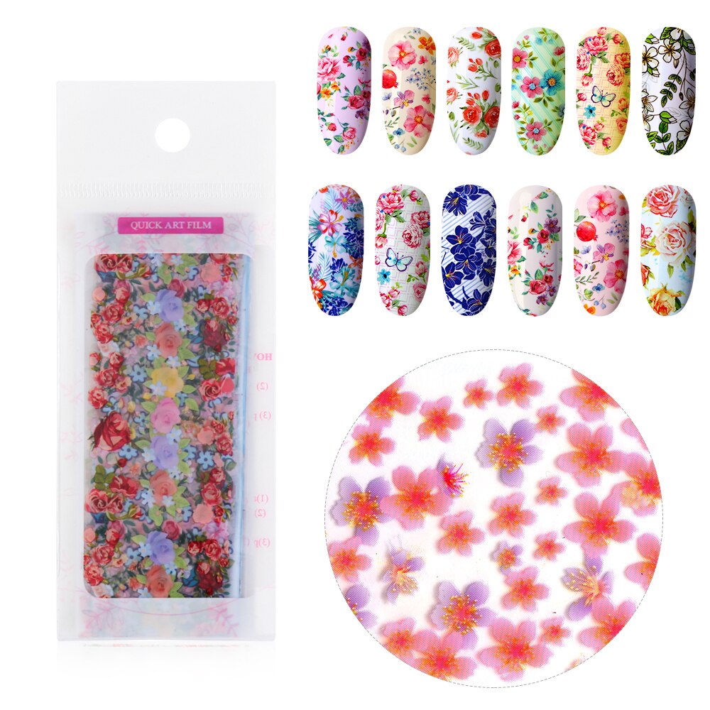 16PCS 3D Gemengde Bloemen Nail Stickers Bloemen Kleurrijke Folie Transfer Decals Sticker Sets Glitter Maincure DIY Nagels Decoratie