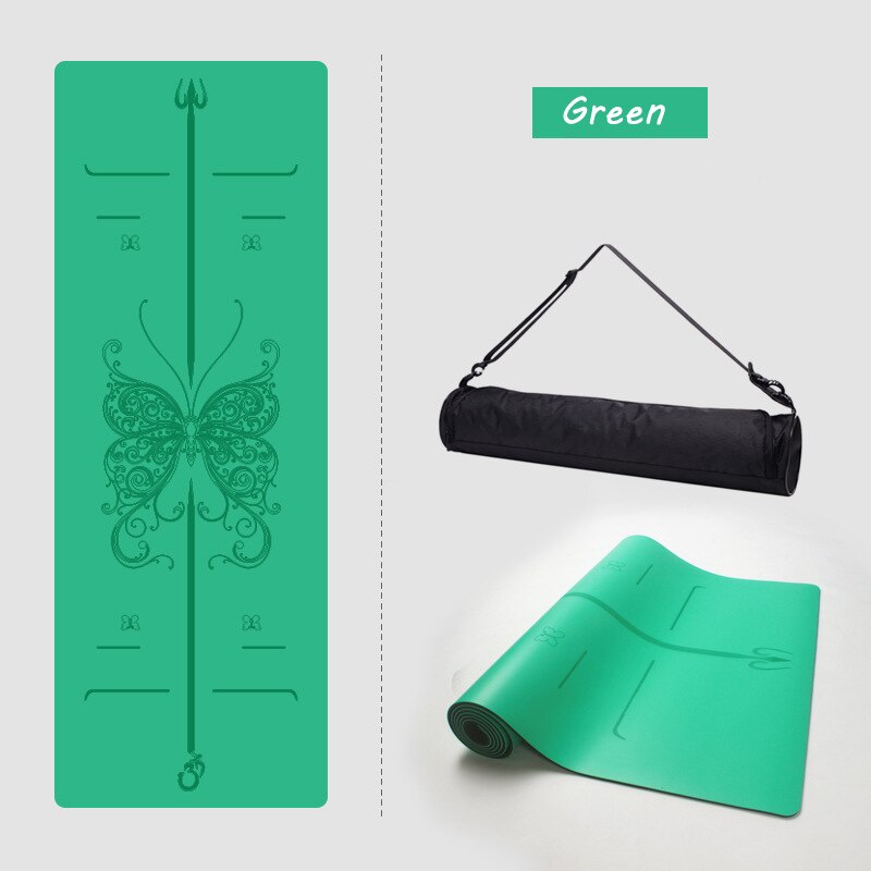 Vlinder Natuurlijke Rubber Yoga Mat Beginners Verdikte Verbreed Fitness Mat Yoga Mat Professionele Antislip Yoga Mat: green