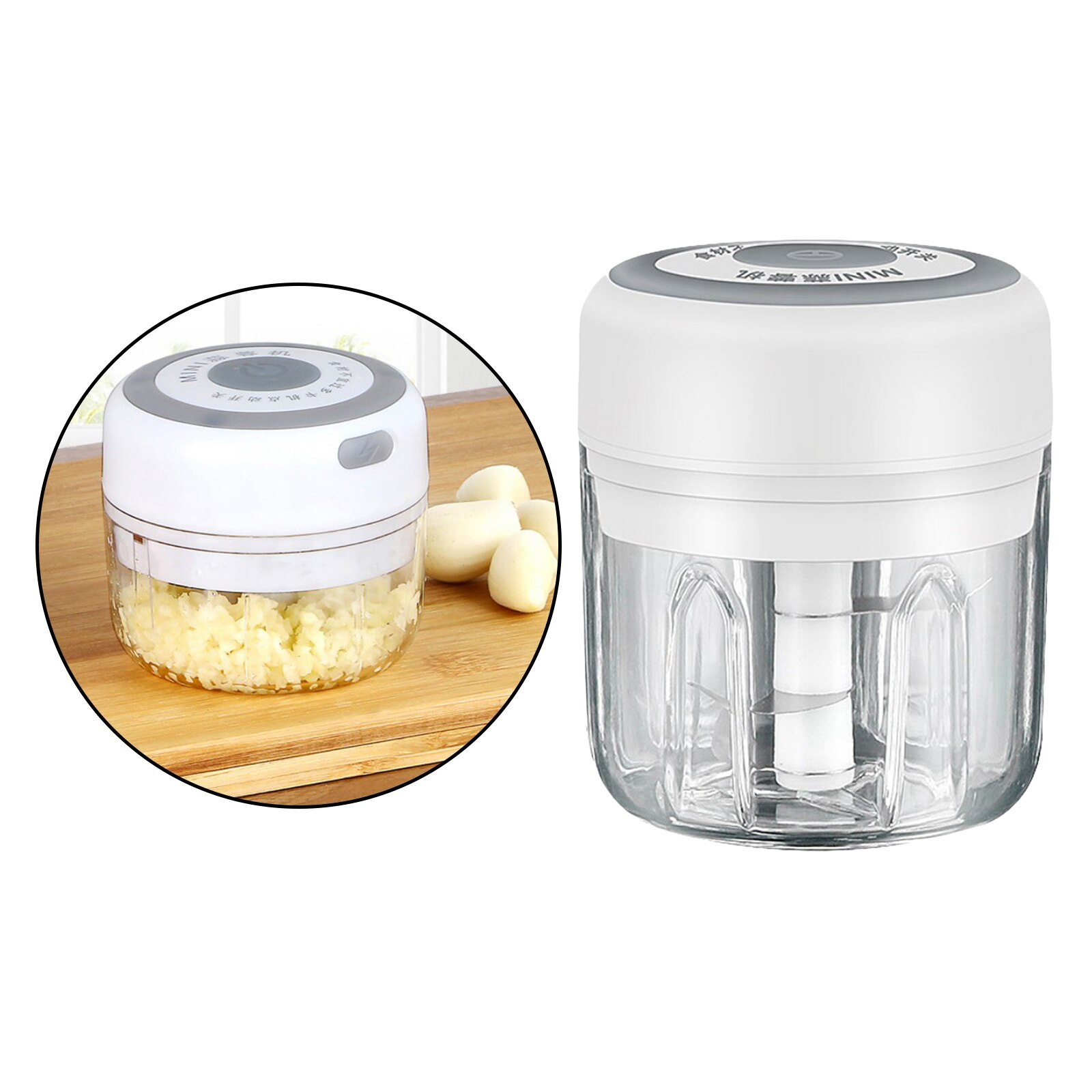 Electric Mini Garlic Chopper Slicer, Portable Food Chopper Processor, Cordless: 250ml White