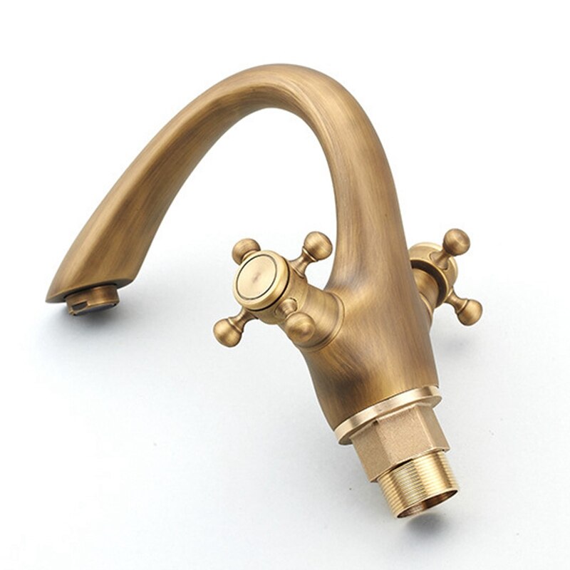 Antieke Kraan Warm En Koud Water Messing Brons Geborsteld Wastafel Kranen Badkamer Vintage Wastafel Dubbel Handvat Mixer