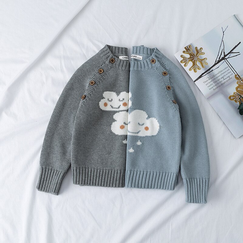 100% bawełna jesień dzieci swetry dziergane topy chłopcy niemowlę dziewczyny kreskówka z długim rękawem ubrania chmury drukowane słodkie sweter