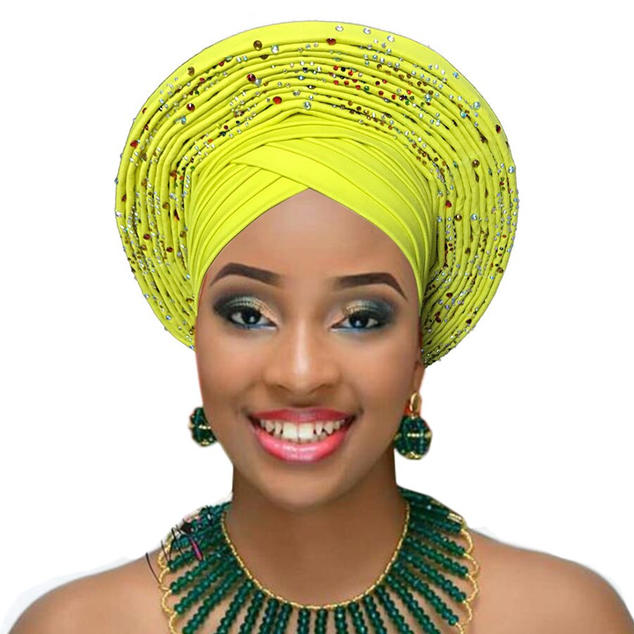 Turbante africano para boda, cinta para la cabeza, turbante africano: yellow