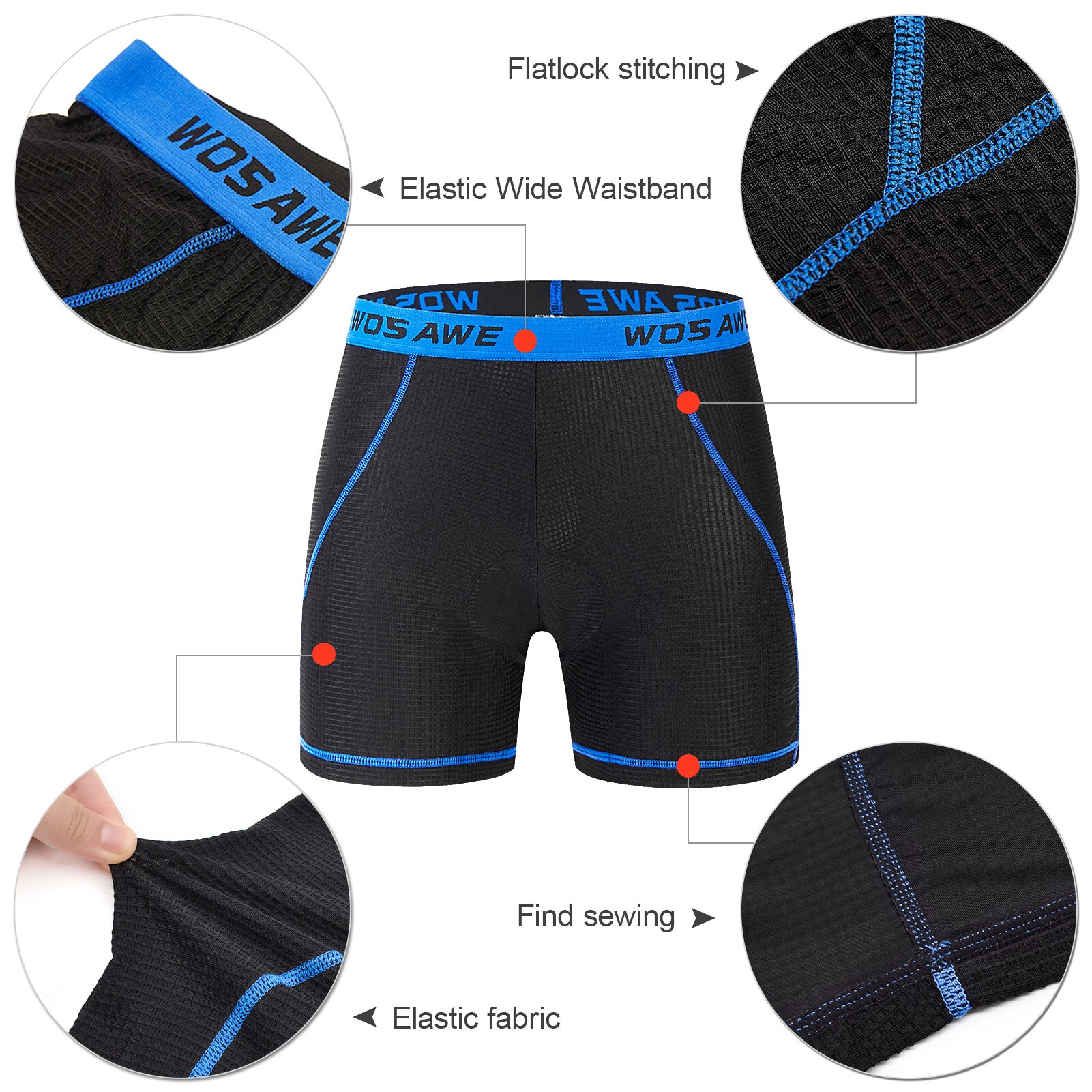 Wosawe Men Cycling Underwear Shorts Lightweight Breathable Gel Padded MTB Biking Riding Shorts