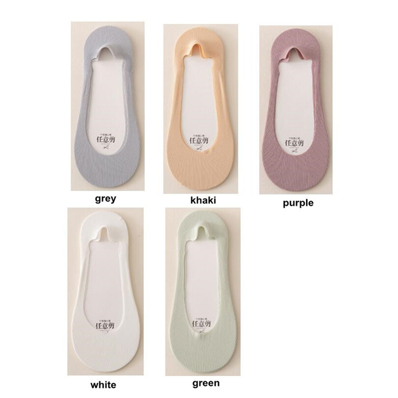 Calcetines invisibles de barco para mujer, medias finas de seda de hielo, boca poco profunda, parte inferior de algodón, sin Talón de deslizamiento, 5 pares: E