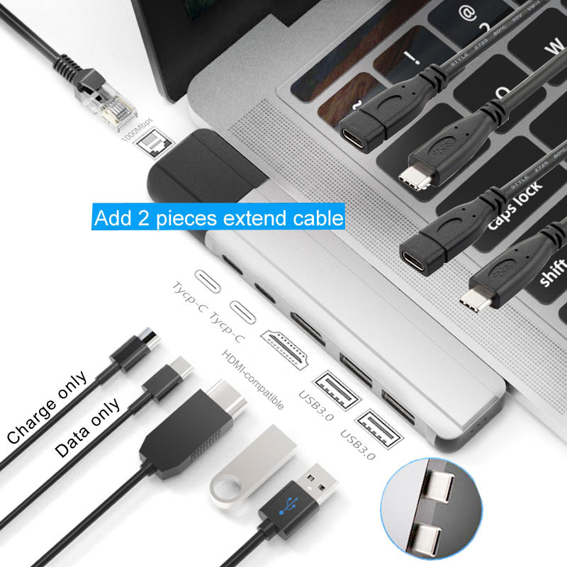 Mosible USB C Hub Thunderbolt 3 Dock with HDMI-compatible Rj45 1000M Adapter TF SD Reader PD 3.0 for MacBook Pro/Air M1 Type-c: Rj45Silver add cable