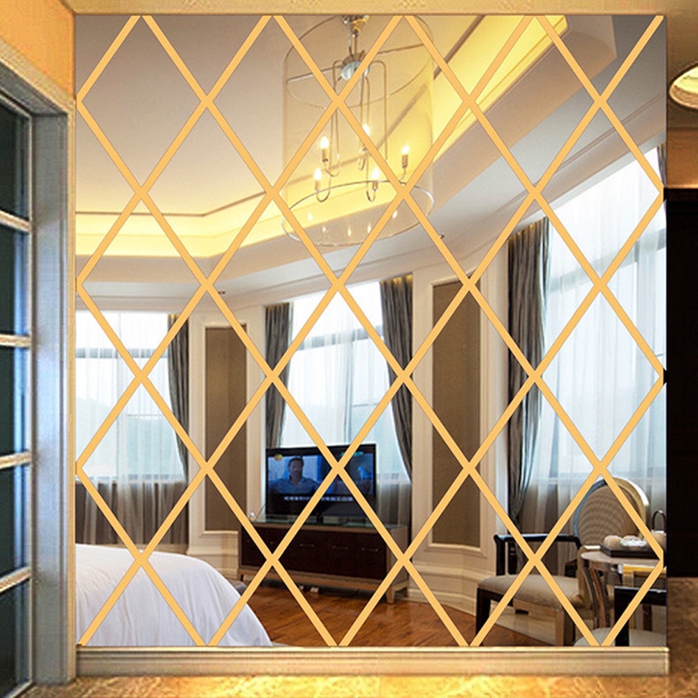 3D miroir diamant trois dimensions stickers muraux salon TV toile de fond restaurant entrée décoratif miroir autocollant grand