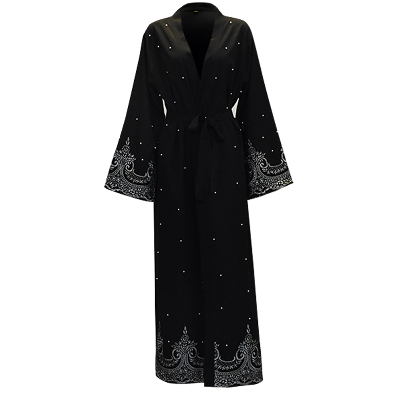 Caftan Robe Femme dubaï Abaya Kimono musulman Cardigan Hijab Robe Abayas pour les femmes Ramadan Caftan Marocain Qatar vêtements islamiques: Black cardigan / XL