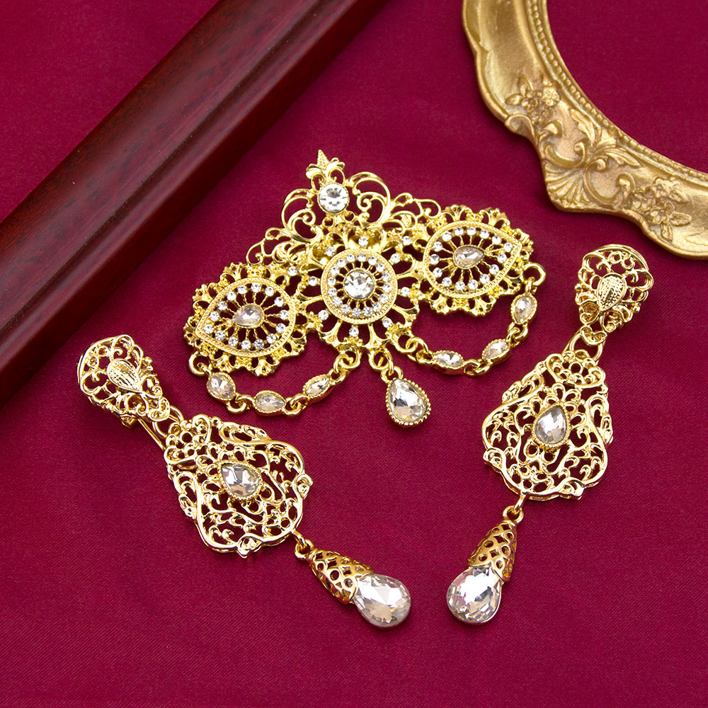 Sunspicems, joyería marroquí de Color dorado, caftán, broche, conjuntos de pendientes para mujer, bisutería étnica nupcial árabe para boda, joya para: Bronce antiguo plateado