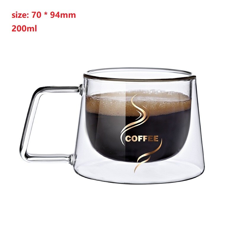 Varmebestandigt glas vandkop dobbelt lag krus med låg drik mælk kaffe juice kopper isoleret kop drikke flaske drikkevarer: C -200ml