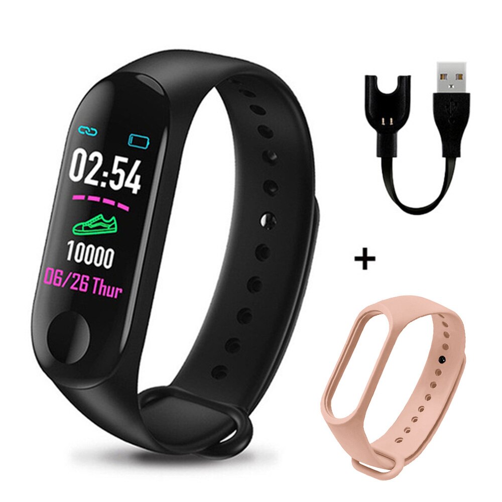 Digital Bracelet Heart Rate Blood Pressure Health Waterproof Smart Watch Men Women Bluetooth Watch Wristband Fitness Tracker: Black Pink