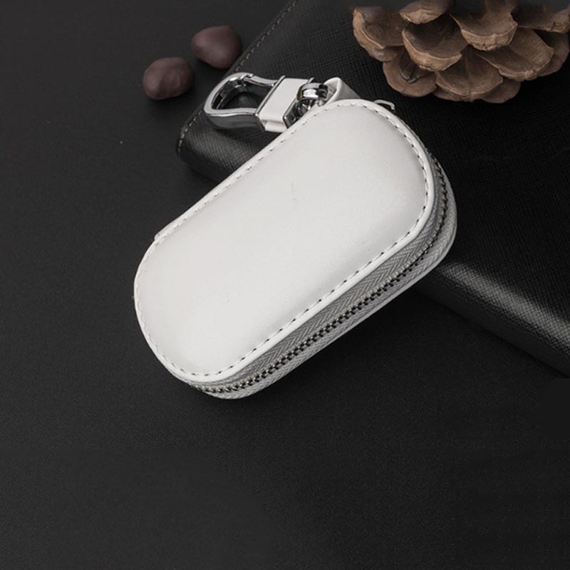 Auto Key Bag Case Wallet Holder Keten Sleutel Portemonnee Ring Collector Huishoudster Pocket Key Organizer Smart Lederen Sleutelhanger: White