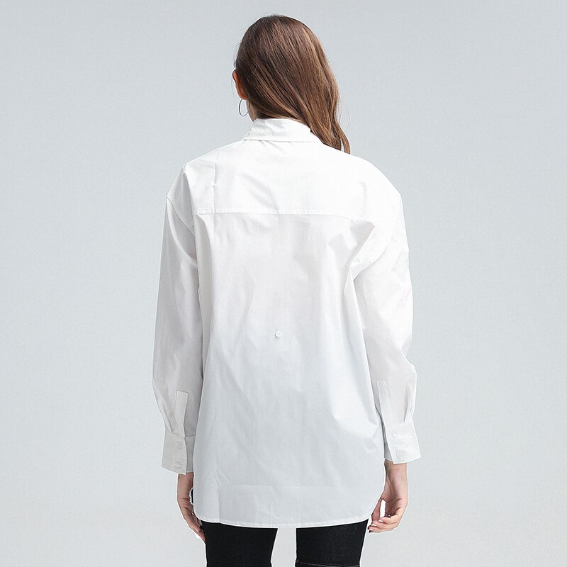 TWOTWINSTYLE Casual Loose Shirt For Women Lapel Long Sleeve Lace Up Patchwork Shirts Female Clothing Autumn