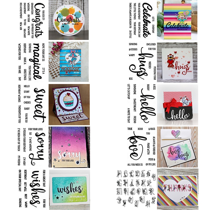 Clear Transparent Stamp Bold Cursive Happy Words Congrates Celebrates A-Z Alphabets DIY Scrapbooking