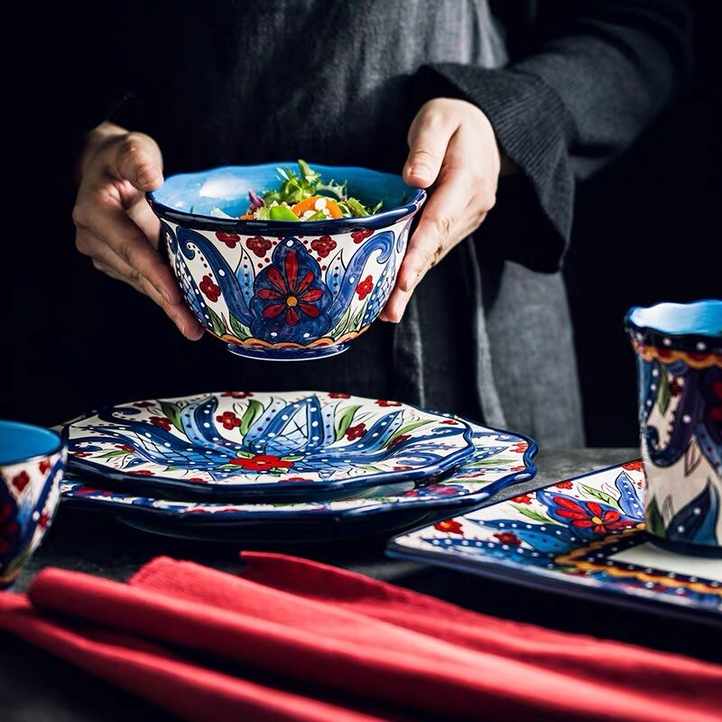 Bohemia Style Ceramic Dinner Plate Set Steak Salad Sushi Fish Plate Soup Rice Bowl Milk Coffee Mug Cup