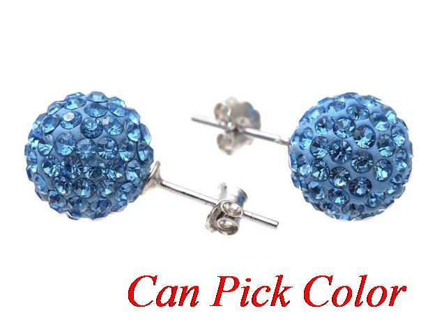 Best 8mm silver-plated earrings, disco tone, crystal ball stud earring, mixed colors, rhinestones: 12
