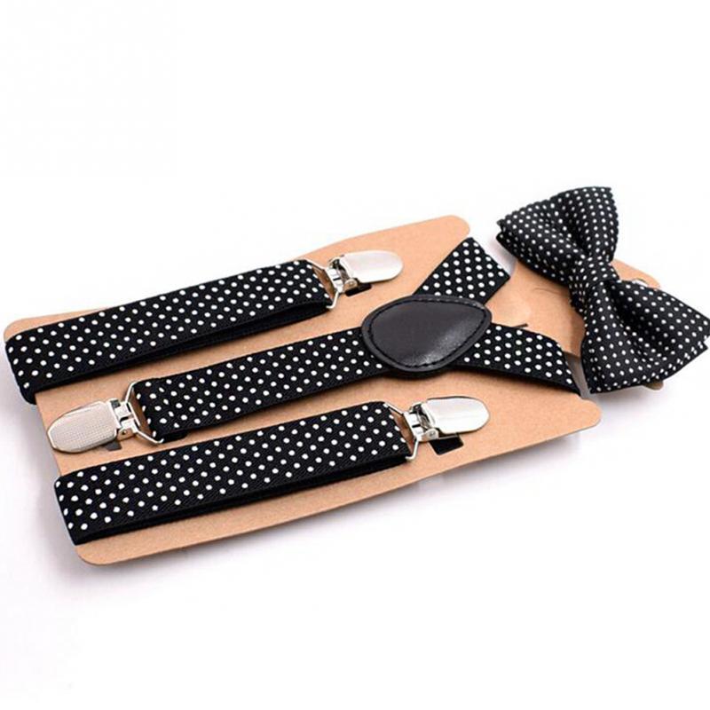 Conjunto de tirantes elásticos para niños, para bebés, para niños, con lunares y lazos: Black