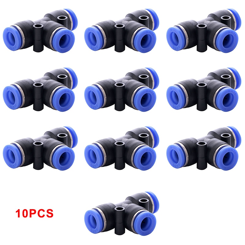 10 stk pneumatisk t-formet tee union forbindelsesrør one touch tryk ind luft fitting slange hjem luft/vand slange rør  od 6mm