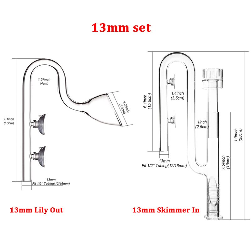 Aquarium Filter Pipes Clear Glass Lily Inflow Surface Skimmer Outflow Set In&Outflow For Filter System: 13 Set