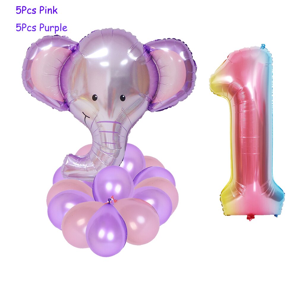 Happy Birthday Banner Animal Balloons Zoo Theme Lion Flamingo Elephant Foil Ballons Baby Shower Party Decoration Supplies: Elephant 1