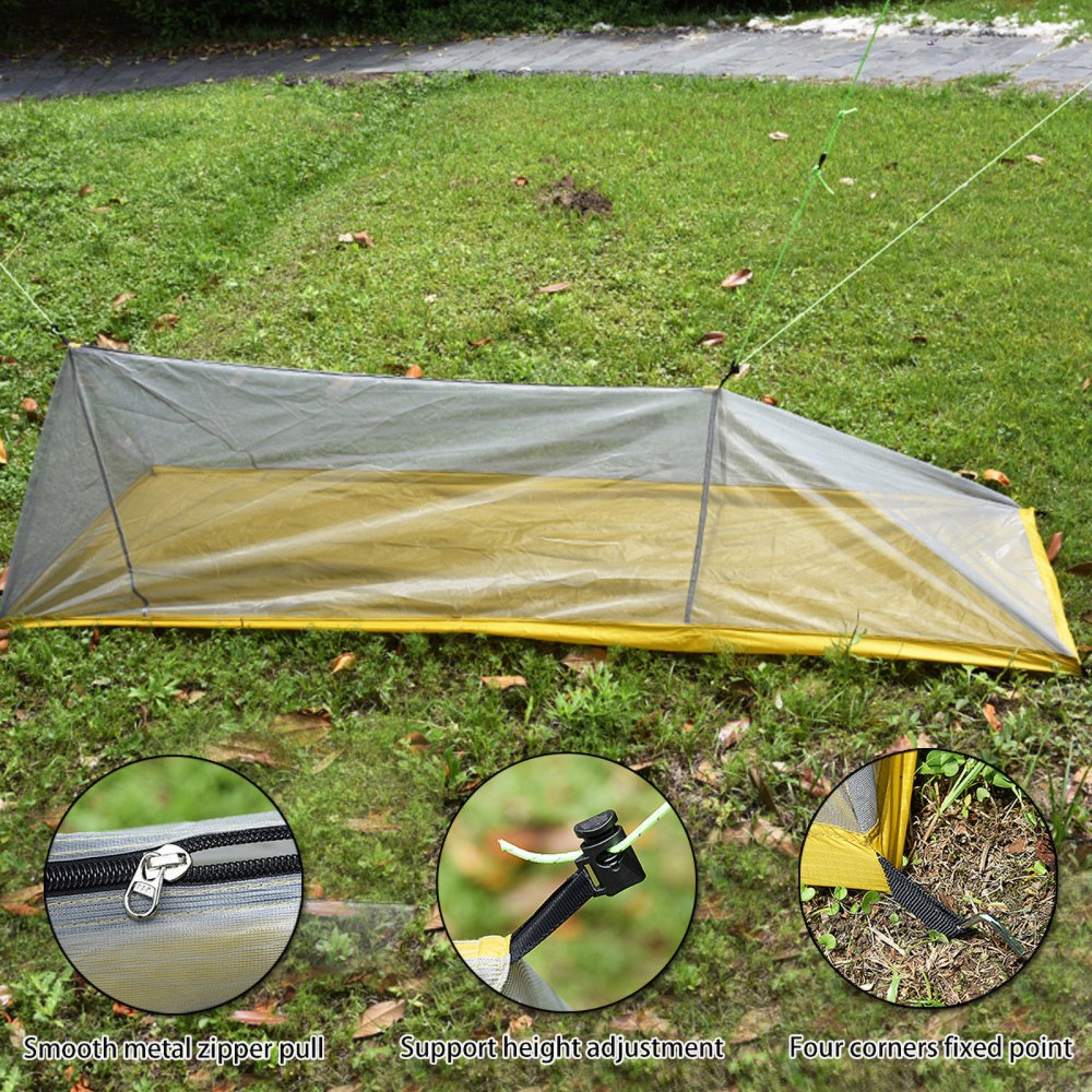 Ultraleichtes ein-personen-biwakzelt, atmungsaktives netzgewebe, wasserdicht, leicht zu verstauen, ideal für camping, wandern und sport.