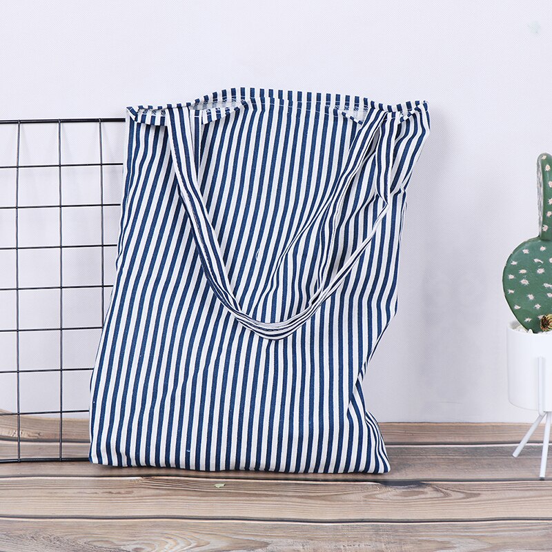 Femme femmes étudiant coton lin sac à bandoulière unique Durable rayé sacs à provisions 1 pièces fourre-tout: Bleu
