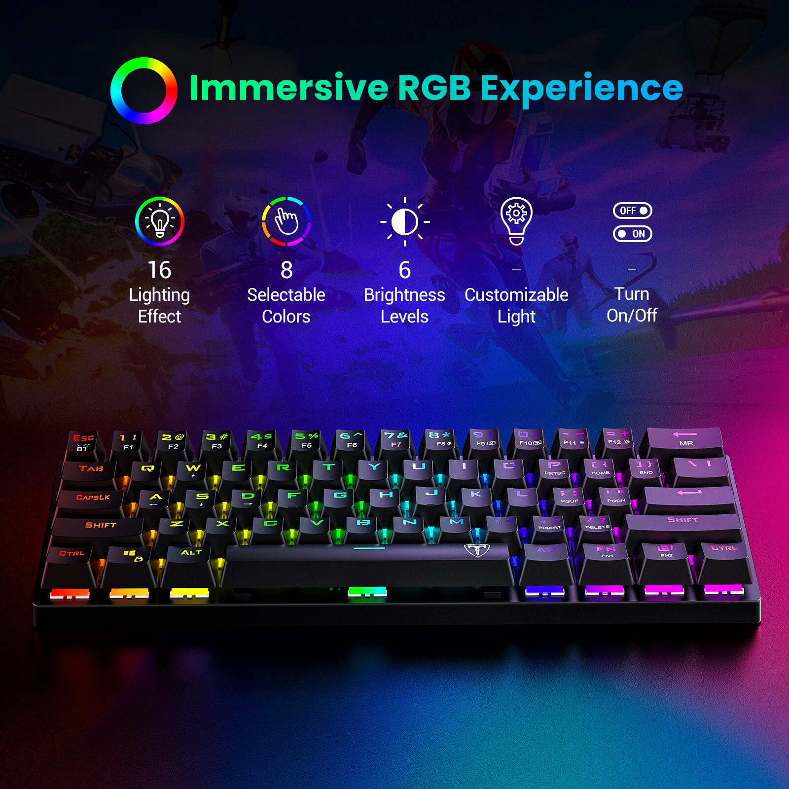 VicTsing-Teclado mecánico inalámbrico para videojuegos, dispositivo con Bluetooth/2,4 Ghz, 60% RGB, tres modos conectables, con interruptor azul