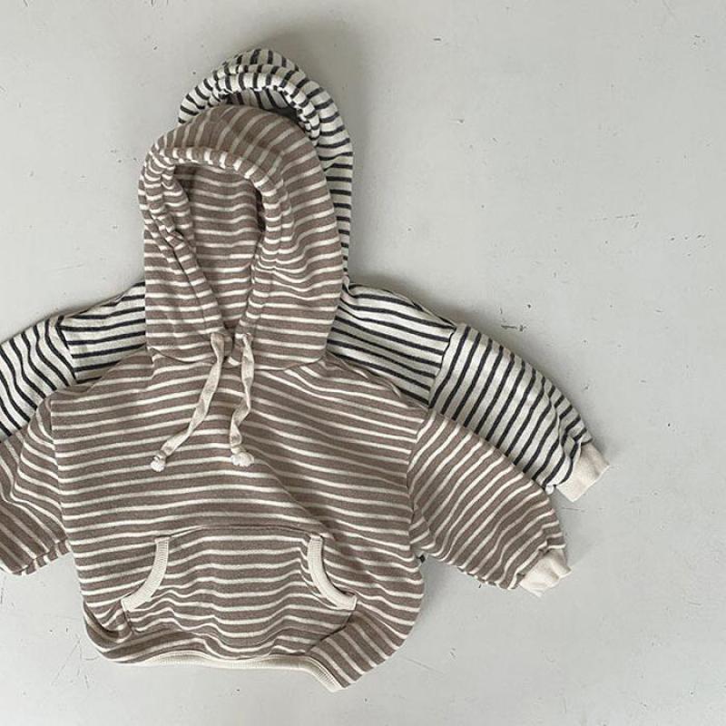Sudadera con capucha para niños y bebés, ropa de otoño, Tops, sudaderas informales con estampado a rayas para niñas