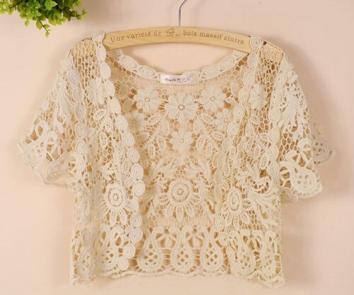 Chaqueta de manga corta para mujer, Bolero de encaje, color blanco, negro, albaricoque, para boda y verano: Apricot / XL