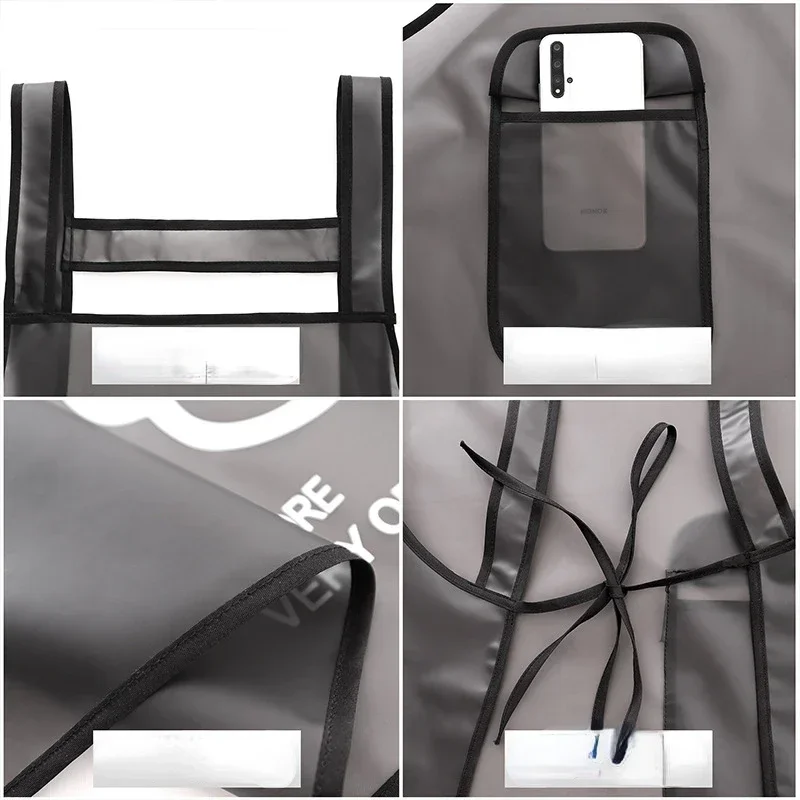 White Black Tpu Kitchen Apron Waterproof Oil Resistant Work Apron Translucent Black Dirt-proof Cleaning Aprons With Pockets