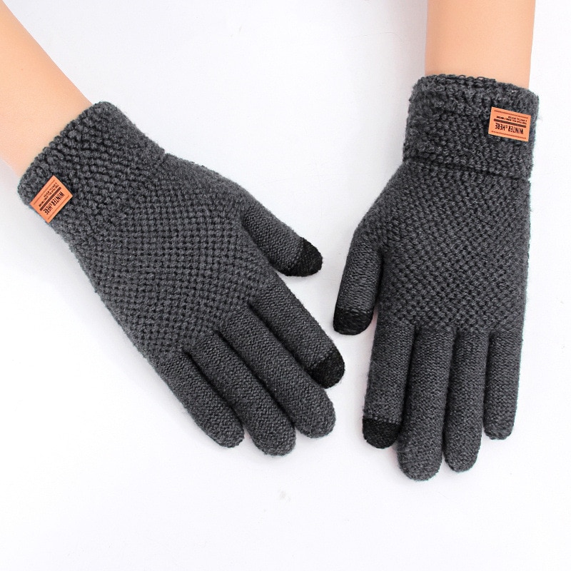 Warm Knitted Gloves For Men Outdoor Skiing Fishing Mittens Winter Touch Screen Game Glove Fleece Plush Mittens Thicken Mitt