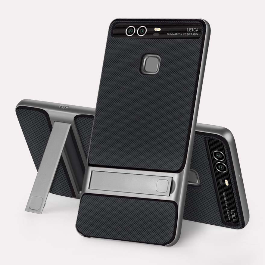 Merke 3d kickstand hybrid deksel for huawei  p9 silikondeksel tpu+pc royce 360 fullt beskyttende bakdeksel huaweip 9 coque rustning: Royce grå