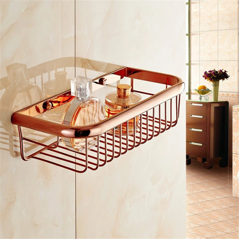 Étagère de salle de bain en cuivre, étagère de douche de bain, support de caddie de douche, insertion de boulons, étagère d'angle carrée en or Rose