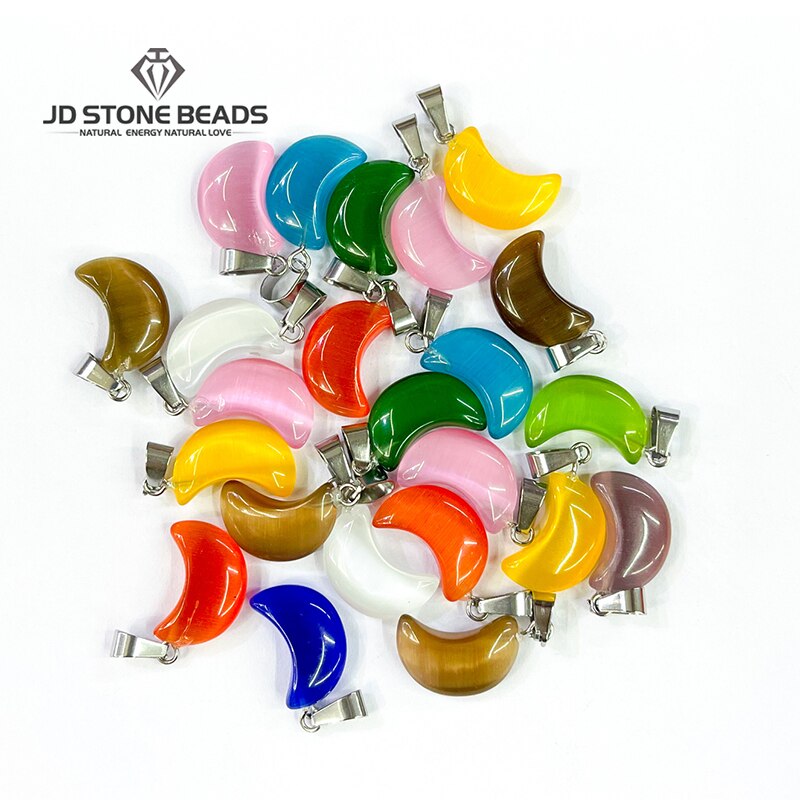 10 Stks/partij Kat Ogen Steen Maan Vorm Charmes Hanger Voor Diy Sieraden Maken Ketting Accessoires Gem Steen Vrouwen Sieraden