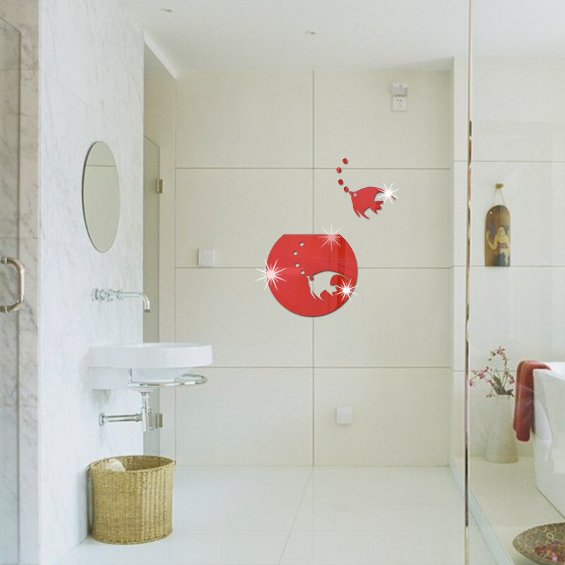 Decorate Home 3D round fish art wall mirror sticker decoration Decals mural painting Removable Decor Wallpaper LF-1335: Red