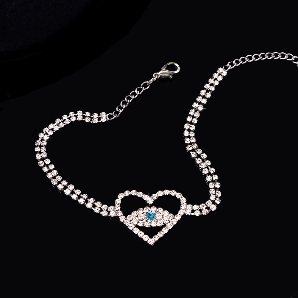 Glänsande kristall tennis fotled för kvinnor guld silver färg strass onda ögon fot armband armband kvinnliga bröllop bal smycken: J014702sl