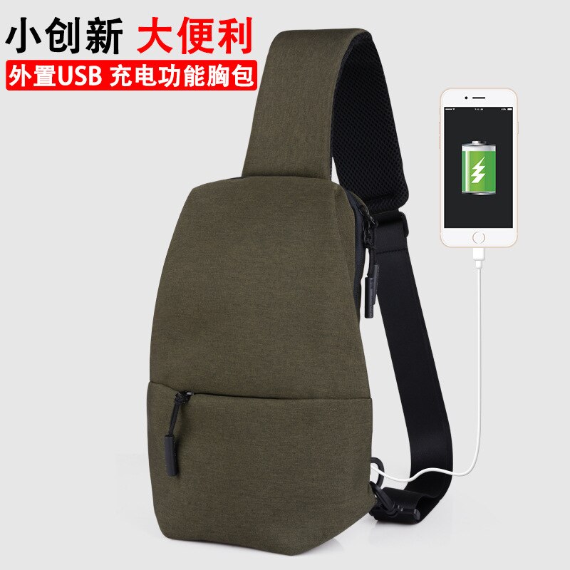 Casual borsttas usb oplaadbare unisex schouder crossbody multifunctionele effen kleur oxford borsttas: Usb legergroen