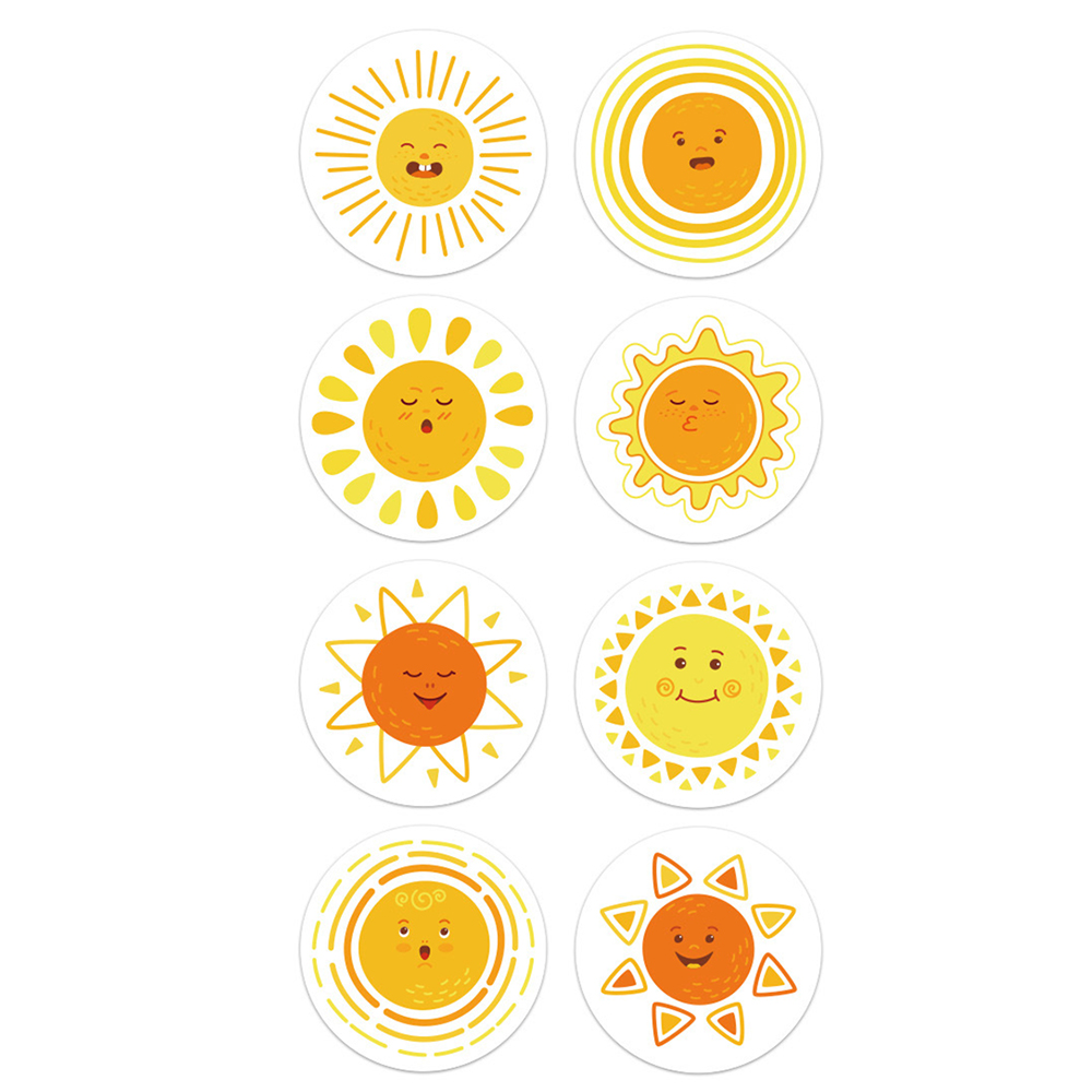 100-500 stücke 8 Stile Runde Karikatur Sonne Smiley freundlicher Belohnung Aufkleber Handgemachten Partei Scrapbooking Verpackung Dichtung Etikett