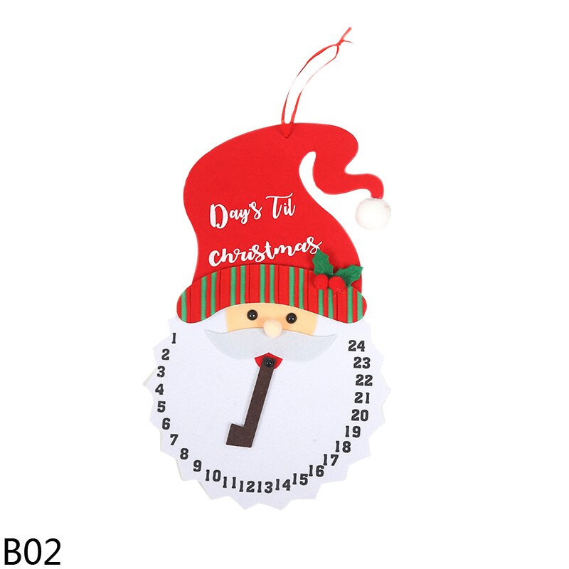 Christmas Timer Countdown Calendar Wall Hanging Pendant Santa Claus Snowman Calendars Clock Year Decor Home Ornament: B02