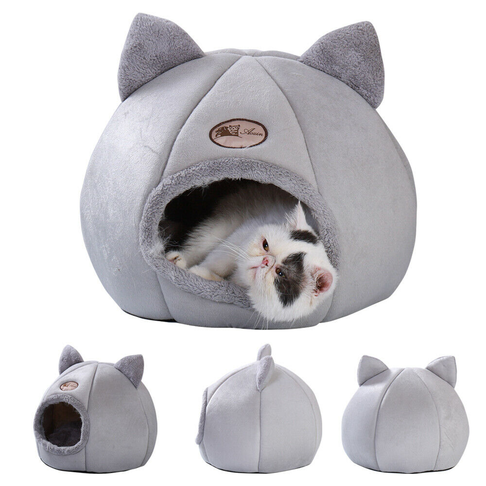 Cama grande para gatos, cueva pequeña de lana acogedora, iglú para mascotas, casa nido de invierno, perrera gris, sueño profundo, cómoda en invierno