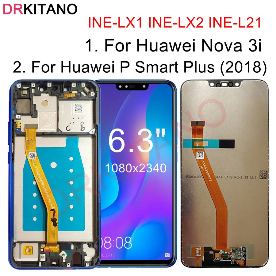 6.3" Display for Huawei P Smart Plus LCD Display INE-LX1 Nova 3i Touch Screen For Huawei P Smart Plus LCD Screen with Frame