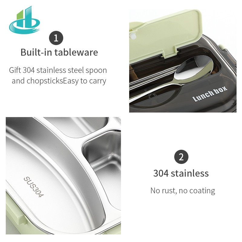 HENGFENG Portable 304 Stainless Steel Lunch Box Japanese Style Compartment Bento Box Kitchen Leakproof Food Container