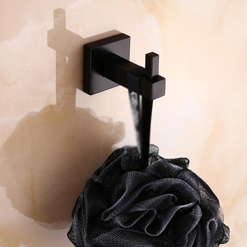 Black Single Robe Hook Stainless Steel Kitchen Bathroom Shower Square Hook for Coat, Clothes, Towel, Sponges, Wall Mounted