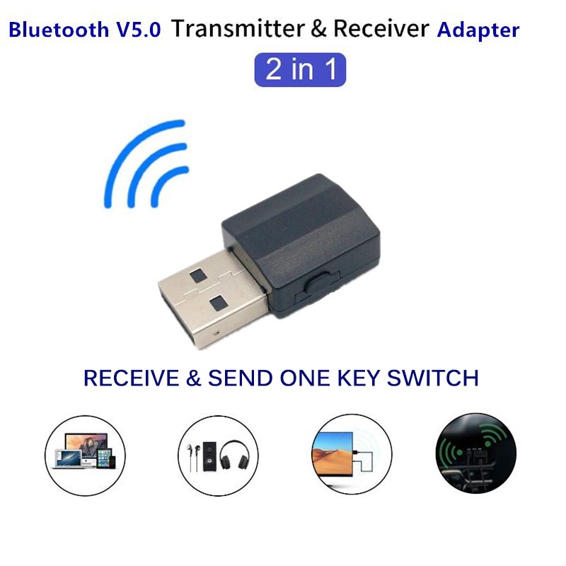 2 in 1 Draadloze Bluetooth 5.0 Adapter Audio Ontvanger Zender Mini 3.5mm AUX Stereo Bluetooth Zender voor TV PC