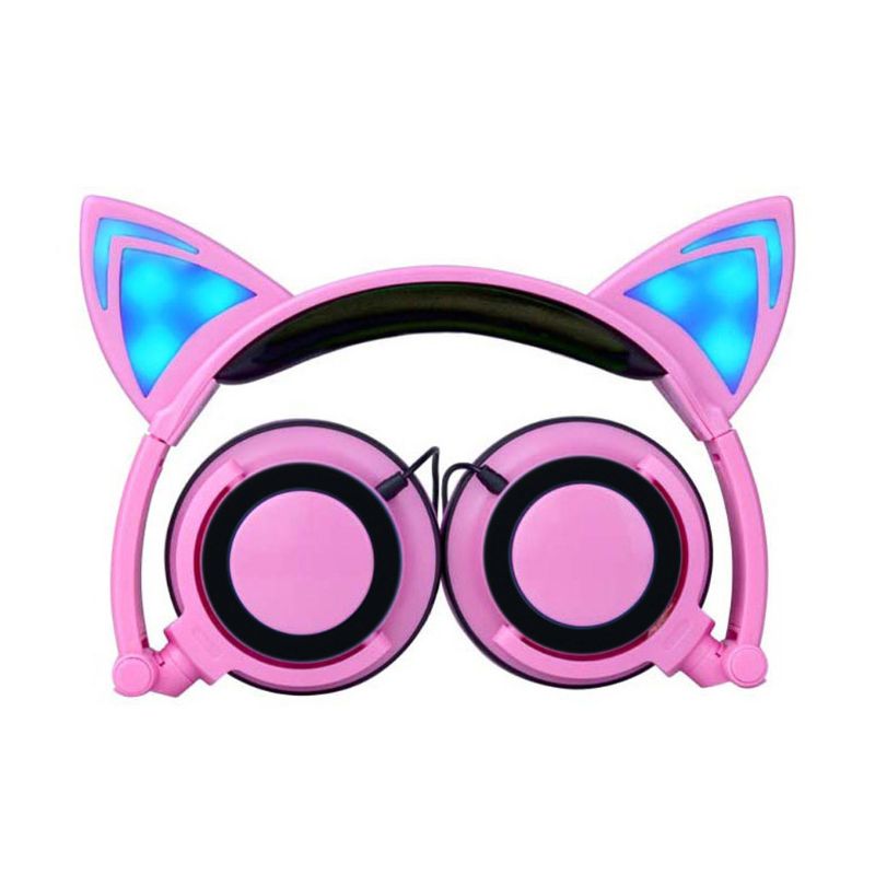 Gaming Headset - Wired - Glowing Cat Ears - Foldable - Portable - for Kids: Green