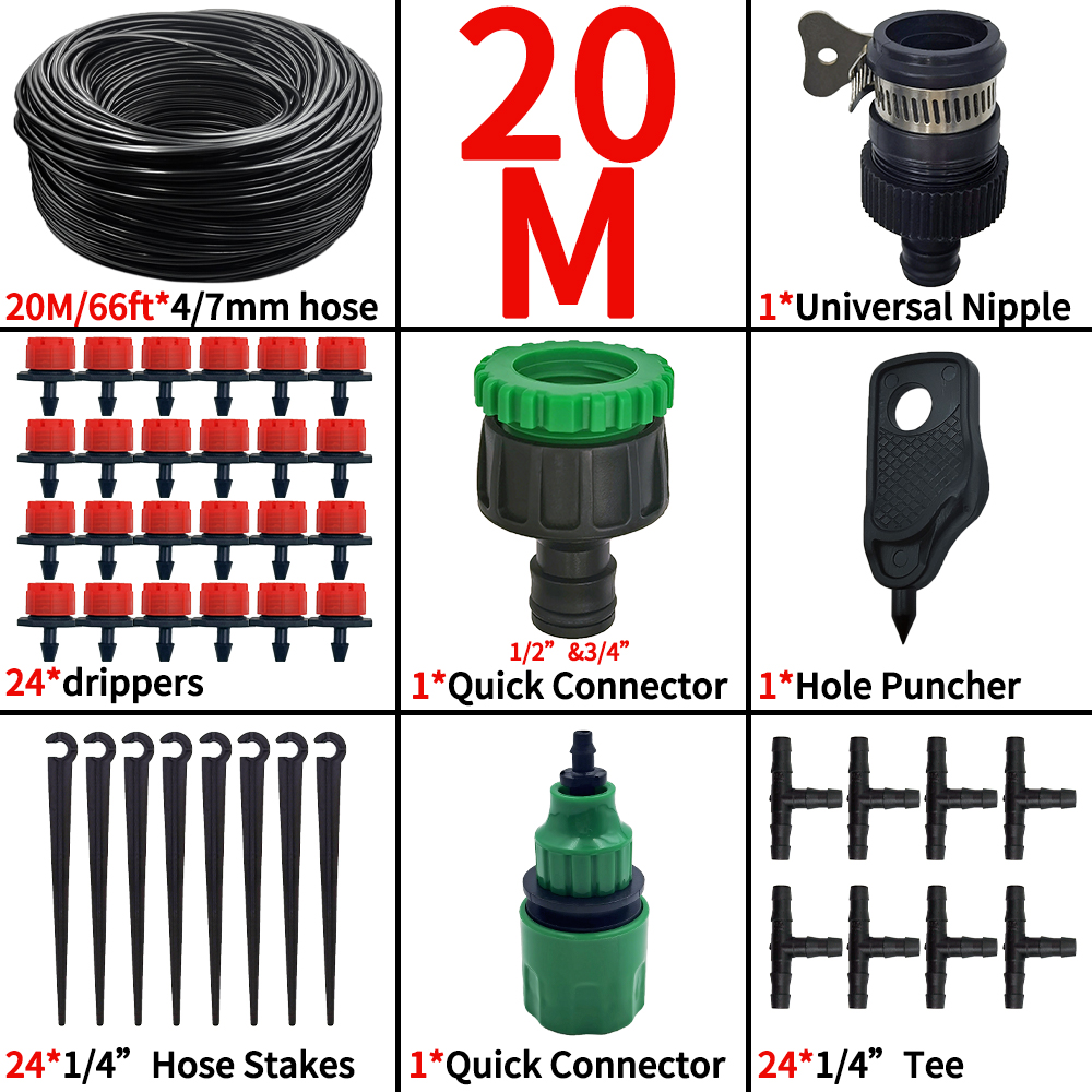 Micro Kit d'Arrosage Goutte à Goutte pour Serre, Système d'Irrigation existent et Goutteur Réglable, Tuyau 4/7 en Effet, 15m-25m: YELLOW