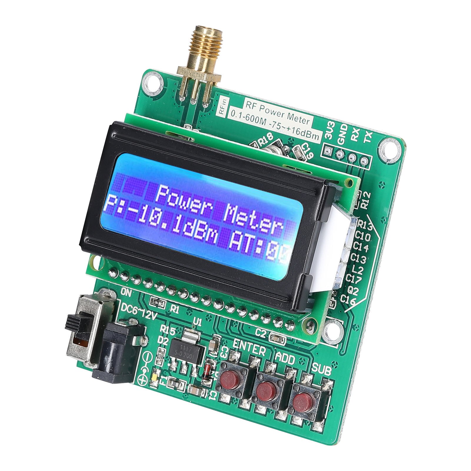 Digital Wattmeter Radio Frequency Power Meter Detector -75dBm to +16dBm Measurement Ranges Frequency Attenuation Module