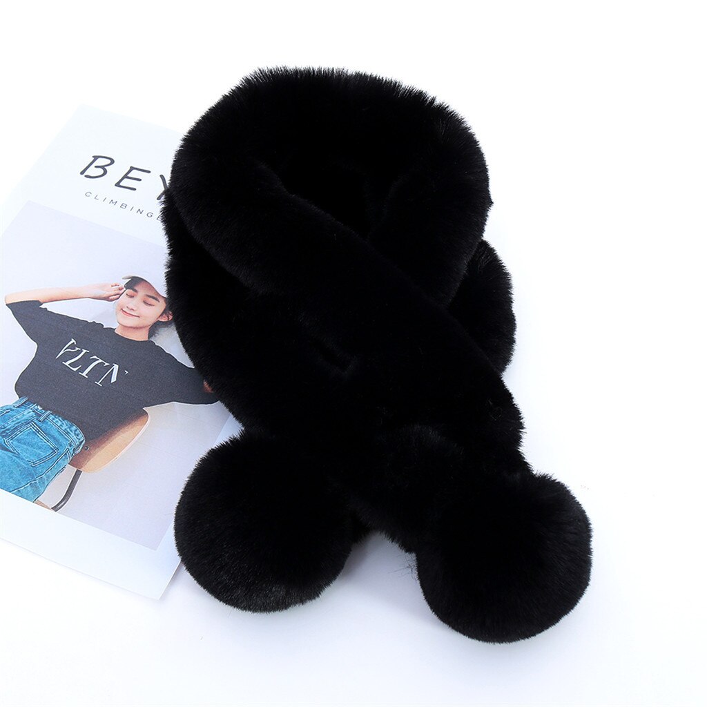 Enfants hiver écharpe pompon bébé écharpe garçons filles cou écharpes à tricoter avec fourrure boule foulard echarpe foulard A20: Black